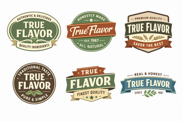 Obraz premium Vintage food labels with true flavor concept promoting organic, authentic, and naturally made products