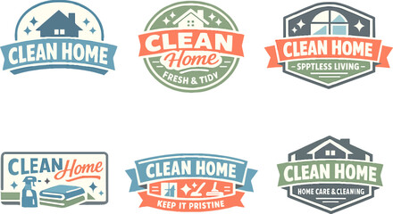 Fototapeta premium Collection of clean home service logos, providing residential cleaning, maintenance, and tidiness for spotless living