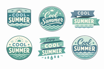 Obraz premium Cool summer badges and emblems set combining waves, sun, and typography for travel and beach vacation designs