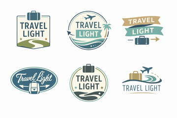 Obraz premium Collection of travel light logos and emblems with travel elements, depicting easy and flexible journey concepts