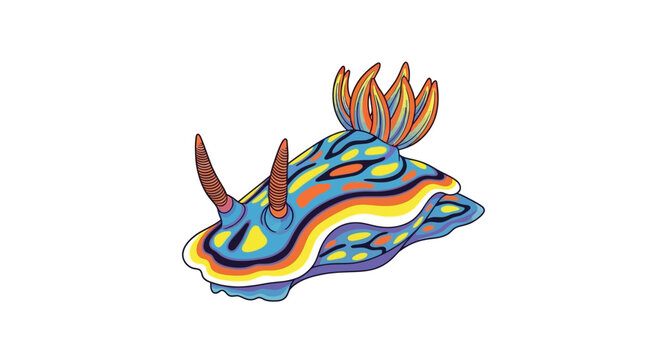 Vibrant colorful nudibranch sea slug illustration isolated on white background