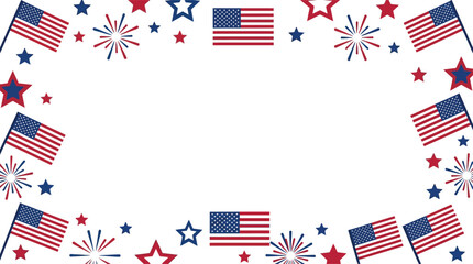Fototapeta premium American flag border with stars and fireworks festive design element for patriotic holidays and celebrations isolated on white background