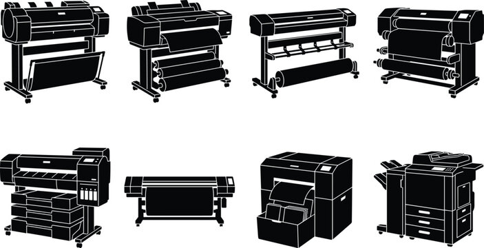 Large Format Printer and Industrial Printing Equipment Silhouette Collection for Commercial Print Production