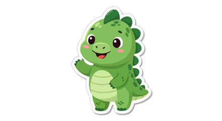 Fototapeta premium Cute cartoon green dinosaur waving hello, isolated on white background