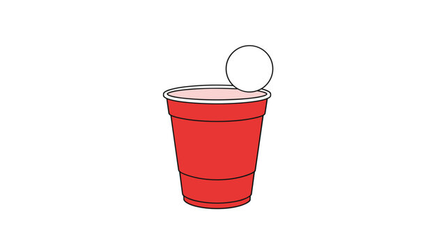 White ping pong ball is about to land inside a classic red plastic solo cup during a fun college beer pong game.