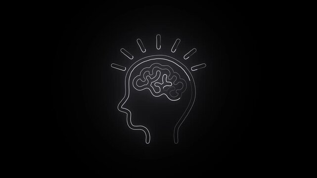 Glowing Neon Mindset Icon with Human Brain, Growth Thinking, Innovation, Success, AI, Transparent Background