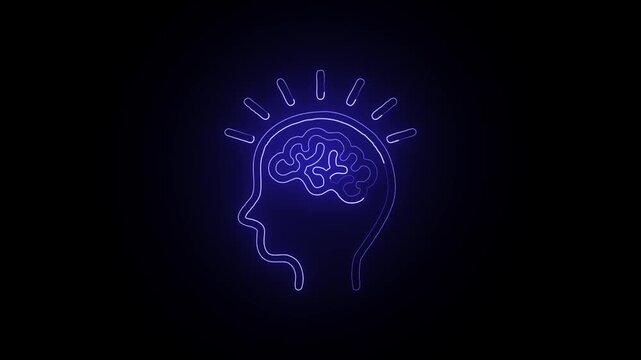 Glowing Neon Mindset Icon with Human Brain, Growth Thinking, Innovation, Success, AI, Transparent Background