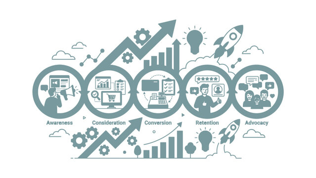 Customer Journey Funnel Stages Awareness Consideration Conversion Retention Advocacy Business Growth