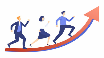 Fototapeta premium Running business people illustration on a rising arrow a vector graphic with a white background businesspeople businesswoman businessman