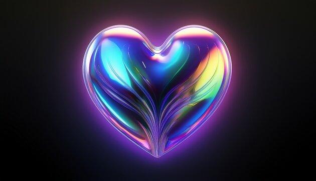 D Holographic Iridescent Heart Yk Element Isolated On Transparent Background Futuristic Neon Gradient Effect Icon D Render Illustration