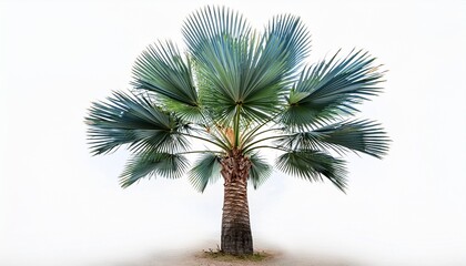 Fototapeta premium A Majestic Bismarck Palm Tree With Striking Blue Green Fronds Stands Tall Isolated On A White Background