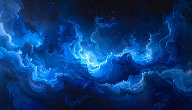 Abstract blue nebula with glowing center and stars