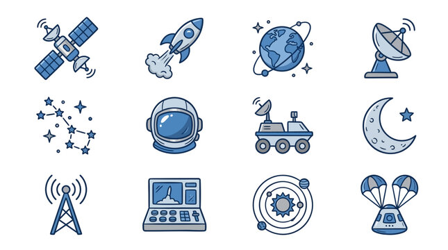 Collection of blue space and astronomy icons.