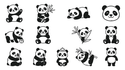 Collection of cute panda character poses and activities © Yani
