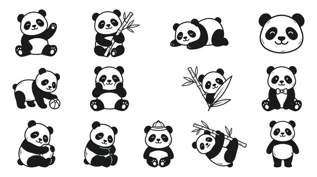 Collection of cute panda character poses and activities