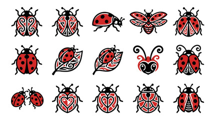 Collection of patterned ladybug and beetle symbols. © Yani