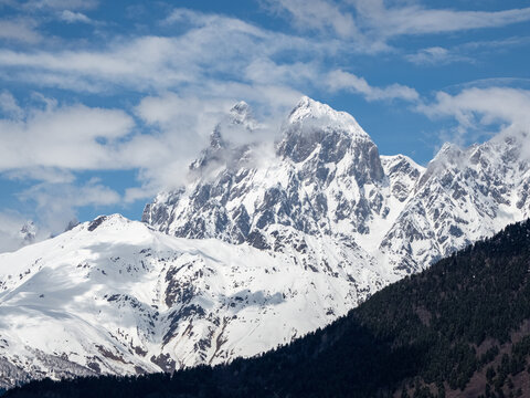 Ushba Mountain is one of the most famous and picturesque peaks of the Greater Caucasus