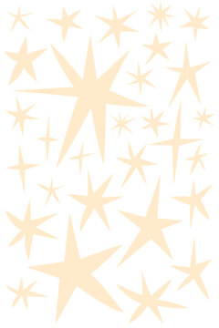 Elegant, hand-drawn beige star collection isolated on transparent PNG. Decorative sparkle elements for luxury branding, weddings, invitations, celebrations, minimalist designs, creative projects.
