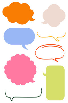 Colorful hand drawn speech bubble collection on transparent background PNG. Doodle chat boxes, cloud labels, conversation icons for comics, social media, education, apps, stickers, scrapbooking