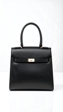 Black leather handbag with silver zipper and handle.