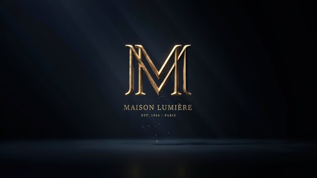 Maison lumiere logo with gold lettering on dark background with light shining on it