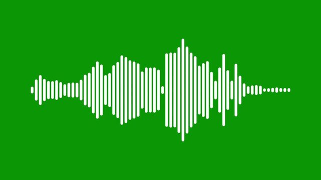 Abstract white audio spectrum wave animation, sound frequency visualizer, music waveform equalizer, digital voice signal motion, audio waveform isolated on green background.4k video