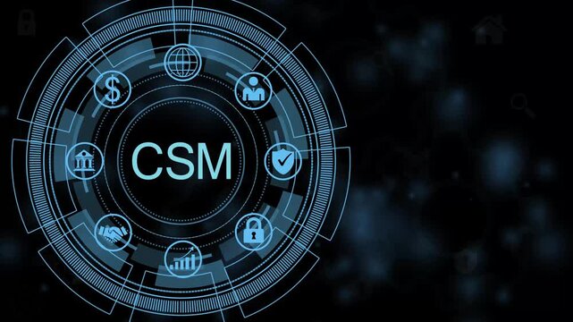 CSM digital network dashboard with futuristic technology infrastructure and scalable computing platform animation. 4K animation video..