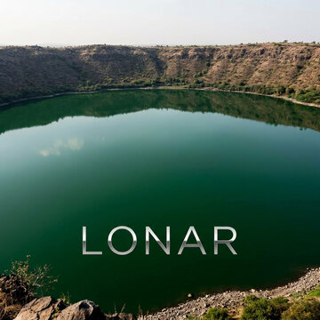 Lonar Crater Lake Maharashtra Symmetrical Aerial View, Saline Meteorite Impact Lake India

