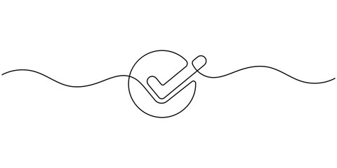 Obraz premium Check Mark Continuous One Line Art in Circle Minimal Outline Design