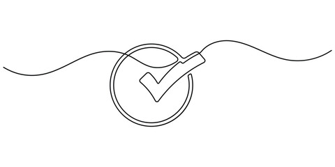 Obraz premium Check Mark Continuous One Line Art in Circle Minimal Outline Design