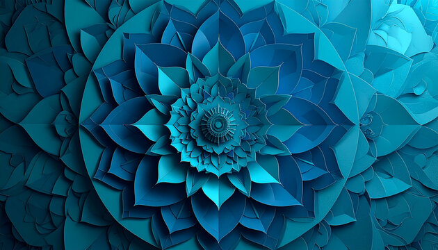 Blue paper lotus mandala abstract background with petal layers