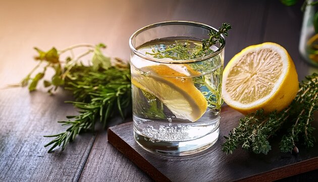 Acqua In Bicchiere Con Limone Ed Erbe Aromatiche