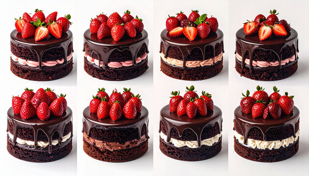 Chocolate Strawberry Layer Cakes Decorated with Fresh Berries