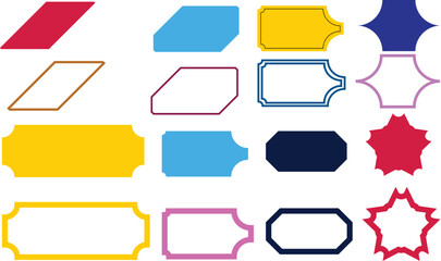 Fototapeta premium Collection of colorful geometric frames and labels on a white background