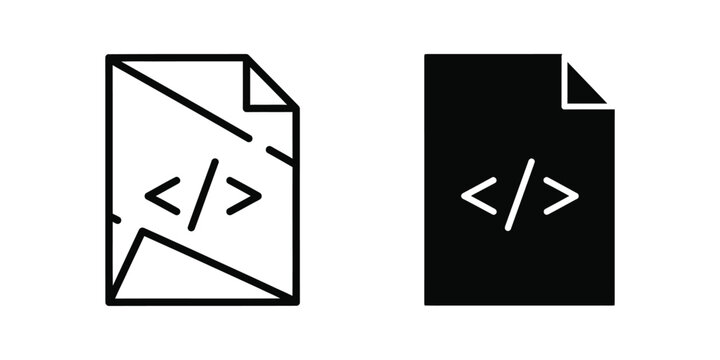 Set of programming code file in outline and solid styles for web development and software engineering projects