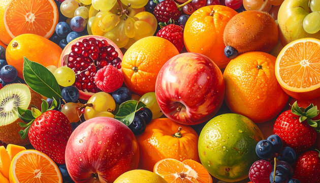 Assortment of fresh vibrant fruits and berries arranged artfully
