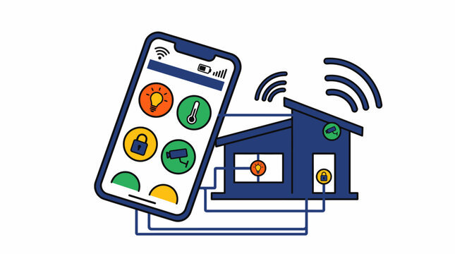 Smart home security system controlled by a smartphone app with remote access and monitoring features