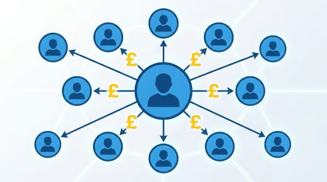 Central person connected to multiple colleagues in network illustration