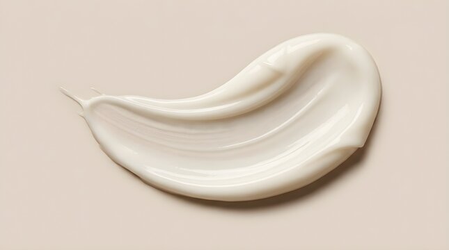 Close up of smooth white cream or lotion texture on beige background