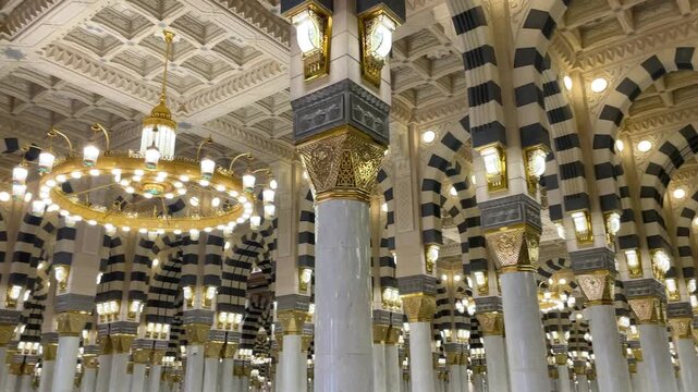  The interior of Islamic Ceiling architecture of Nabawi Mosque, Madinah, Saudi Arabia