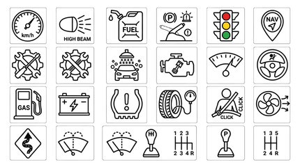 Fototapeta premium Black and white car dashboard icons.