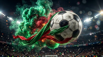 Obraz premium Football 2026 dynamic soccer ball with mexican flag colors and stadium flare