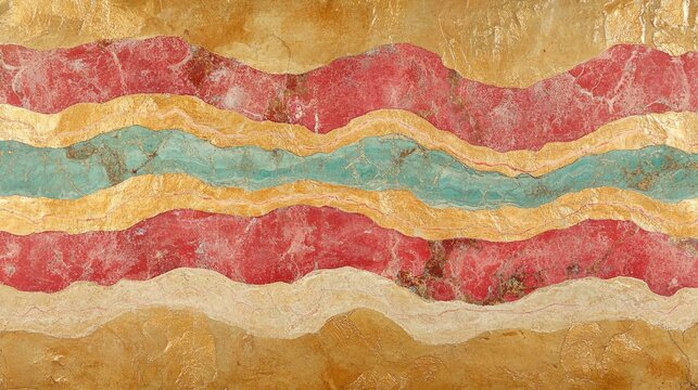 Gilded Strata: Abstract Landscape with Textured Gold Leaf and Weathered Pigments