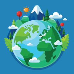 Naklejka premium Stylized Earth with diverse landscapes during daytime against a blue background