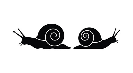 Two snails facing each other black and white silhouette against a white background silhouette snail gastropod mollusk shell © APIM02SN