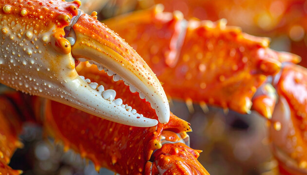Extreme close-up of cooked crab claws with detailed texture