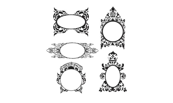 Vintage Cambodian Thai traditional floral ornament frame set, luxury ethnic asian border vector illustration collection
