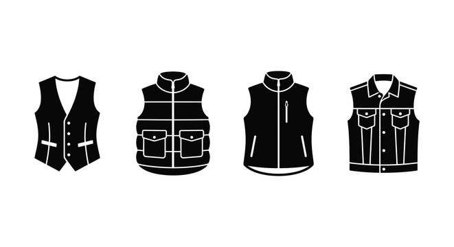 Four Black Silhouette Vests Displaying Different Styles And Designs On A White Background Silhouette vest waistcoat sleeveless jacket