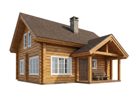 Cozy wooden cabin with balcony and chimney transparent... isolated on a transparent background