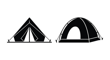 Two camping tents in black silhouette against a white background a minimalist outdoor depiction silhouette tent outdoors camp © APIM02SN